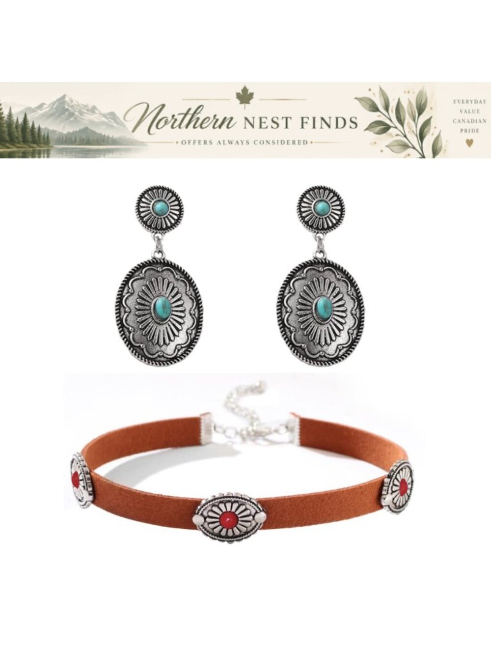 Turquoise Carved Oval Flower Choker Necklace Earrings Set